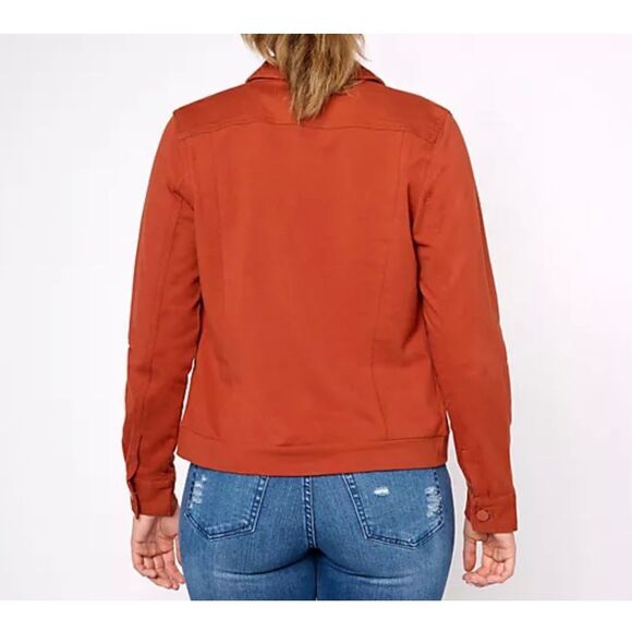 Belle by Kim Gravel Womens 2X Button Front Twill Jacket Knit Back Rust NWOT - Picture 3 of 9